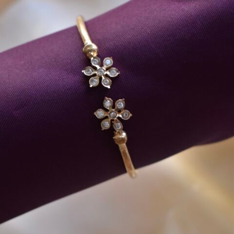 Premium Impon (Five-Metal) Floral Open-Ended Bangle-Traditional Panchaloha Stone-Studded Adjustable Bracelet