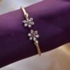Premium Impon (Five-Metal) Dual Floral Open-Ended Bangle-Traditional Panchaloha Stone-Studded Adjustable Flower Bracelet