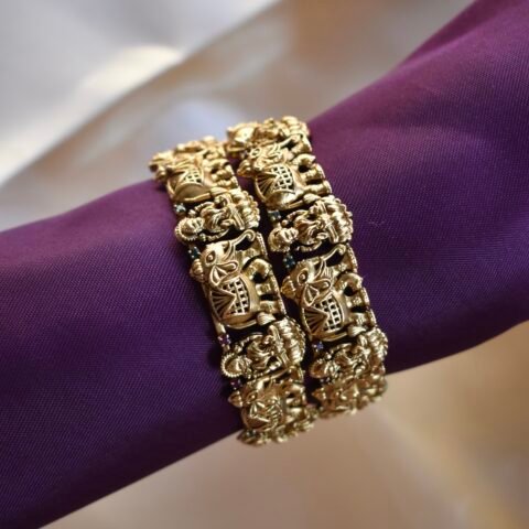 Divine Gajalakshmi Antique Gold-Plated Bangle Set