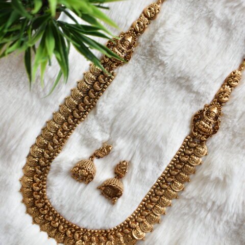 Antique Lakshmi Grand Coin Haram with Matching Jhumkas