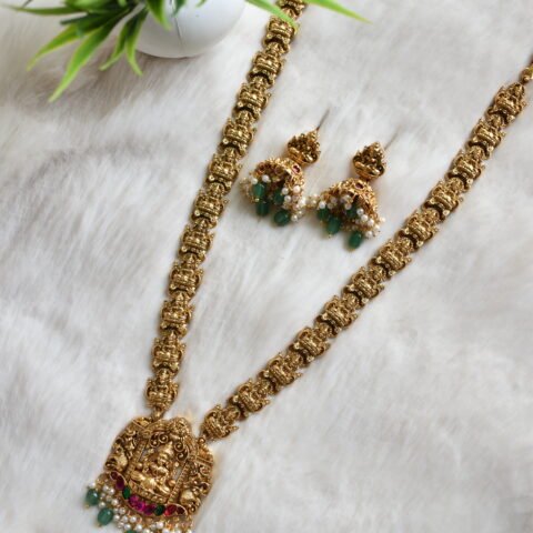 Antique Lakshmi Long Haram with Matching Jhumkas