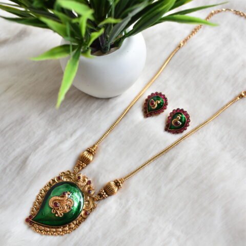 Antique Green Enamel Mango Haram Set[AH17]