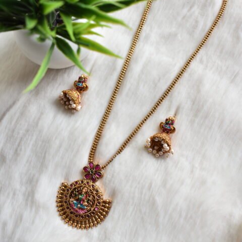 Antique Lakshmi Circular Pendant Haram with Pearl Jhumkas[AH19]