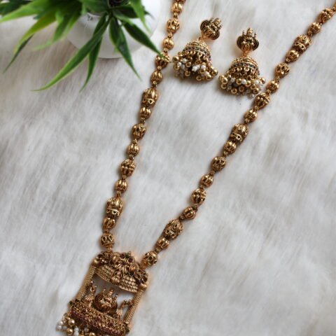 Antique Lakshmi Long Haram with Temple Jhumkas