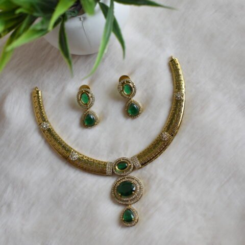 Gold Plated Emerald AD Drop Necklace