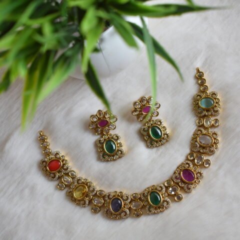 Multicolor AD Stone Floral Necklace
