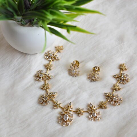 Gold Plated White AD Floral Necklace