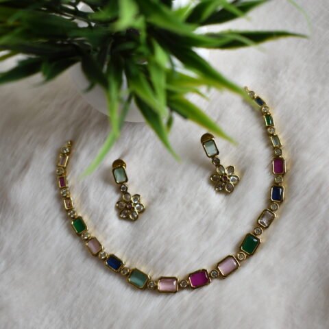 Multicolor Baguette AD Necklace Set