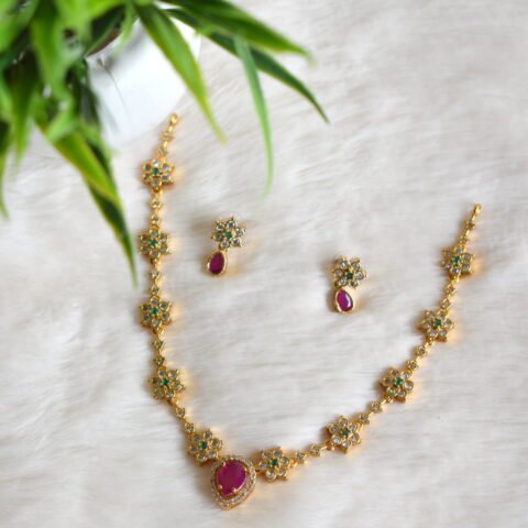 Antique Floral Stone-Studded Necklace
