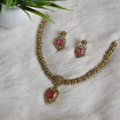 Sparkling Ruby AD Floral Necklace