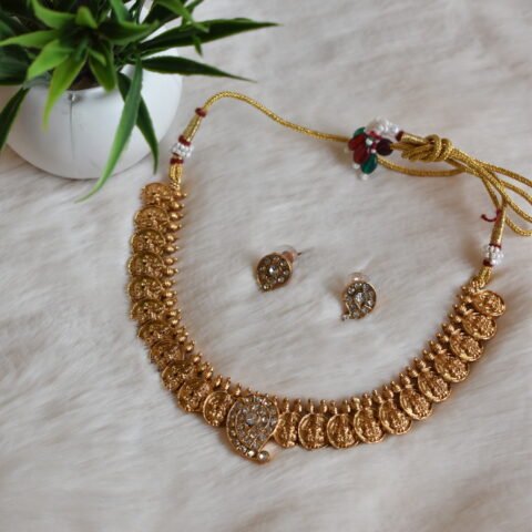 Antique Lakshmi Coin Necklace with CZ Manga Accent[AN07]