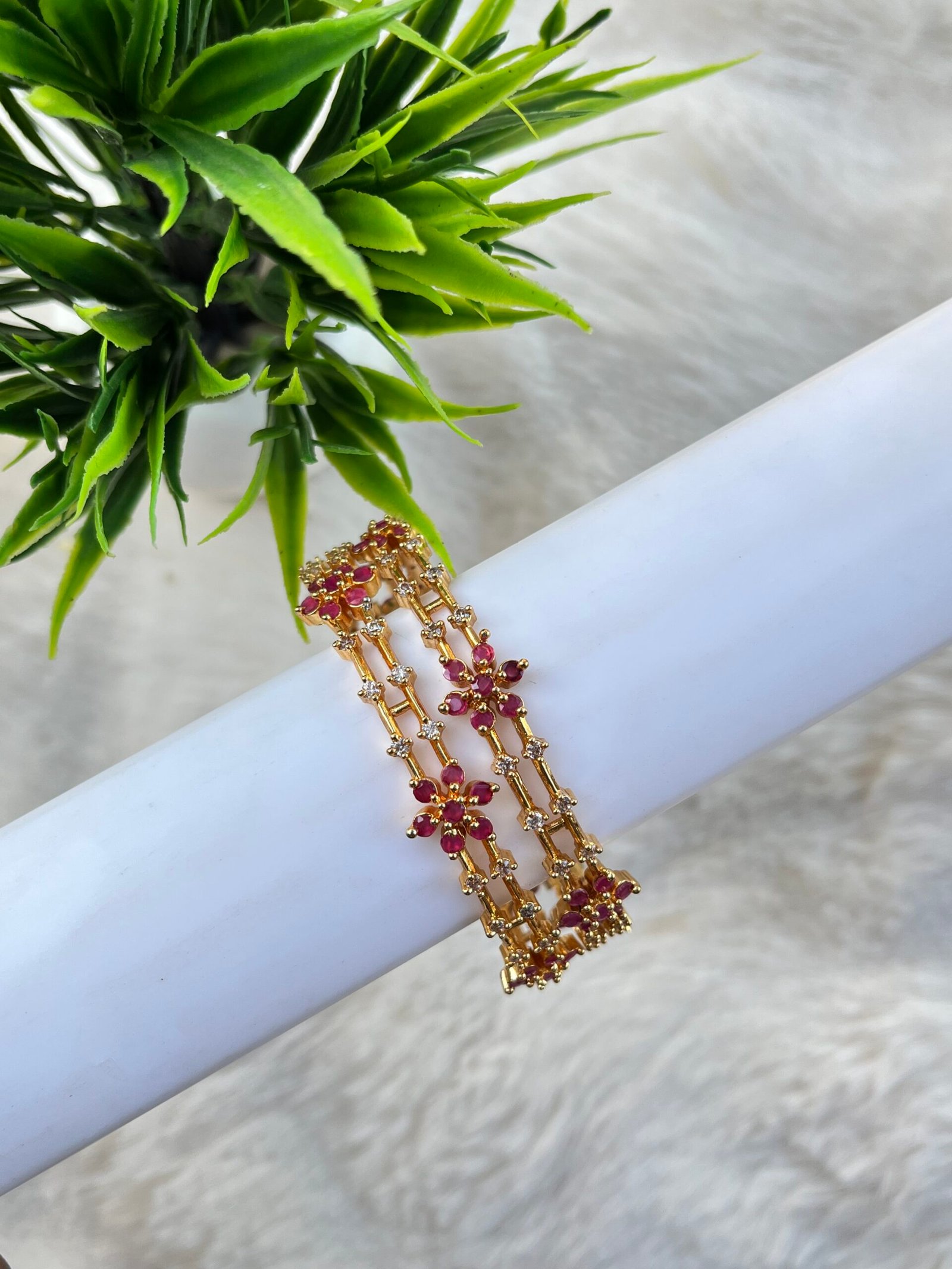 Pure Gold Look Ruby Flora Bangles
