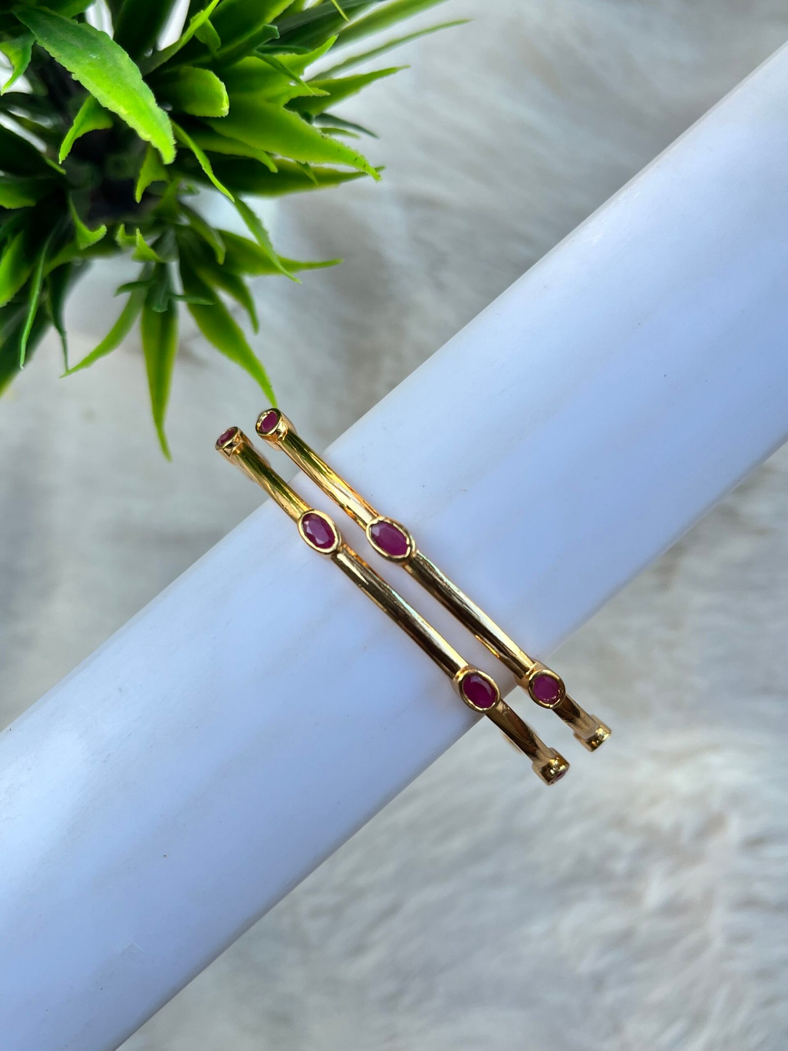 Minimalist Oval Ruby Gold-Plated Bangles
