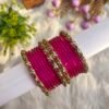 PINK Glass Mix Kundan Bangles