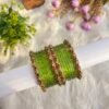 GREEN Glass Mix Kundan Bangles