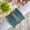 SKY BLUE  Glass Mix Kundan Bangles