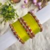 LIGHT YELLOW Glass Mix Kundan Bangles